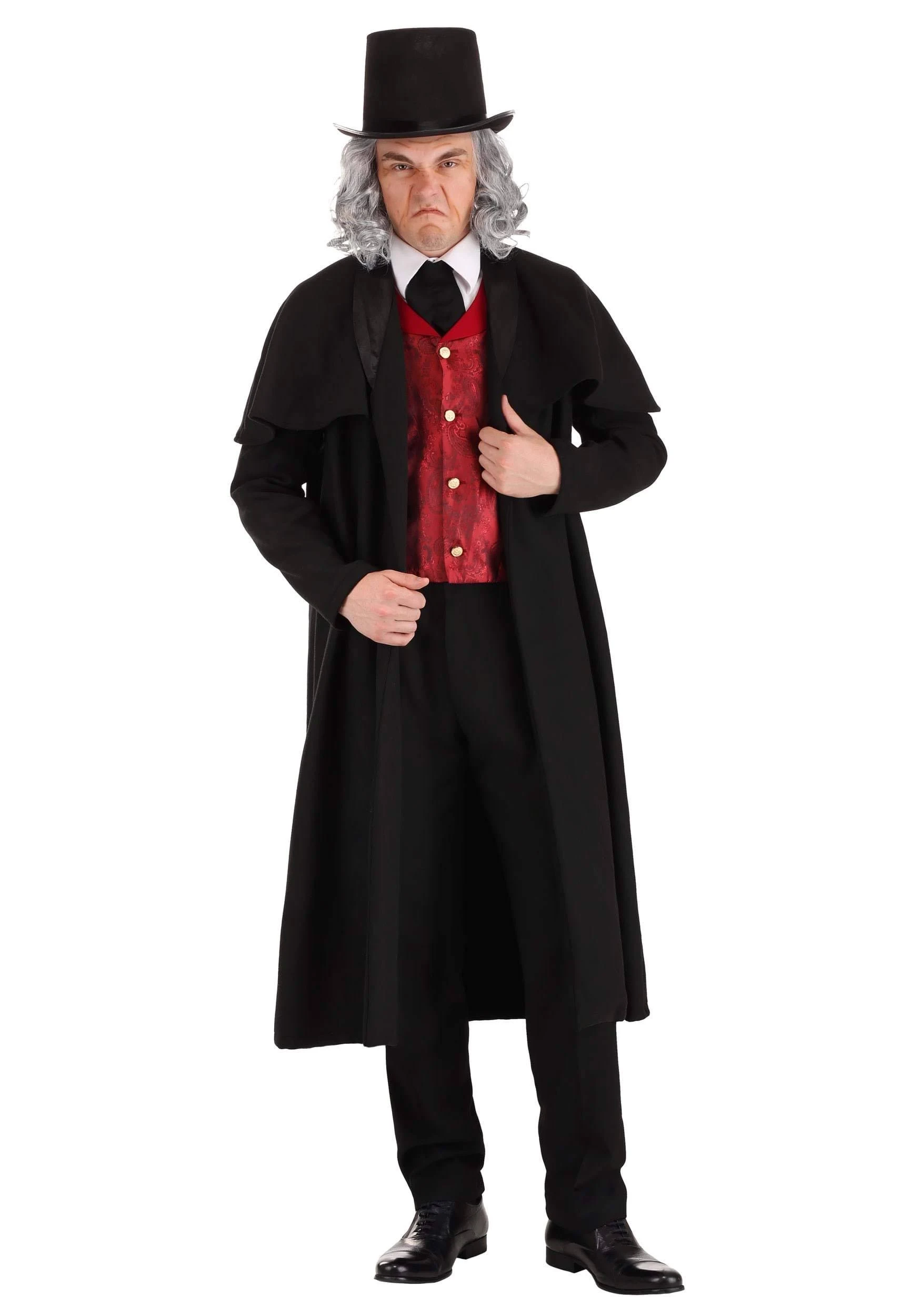 Classic Ebenezer Scrooge Costume for Adults | A Christmas Carol Outfit with Black Coat, Red Vest & Top Hat | Victorian Attire