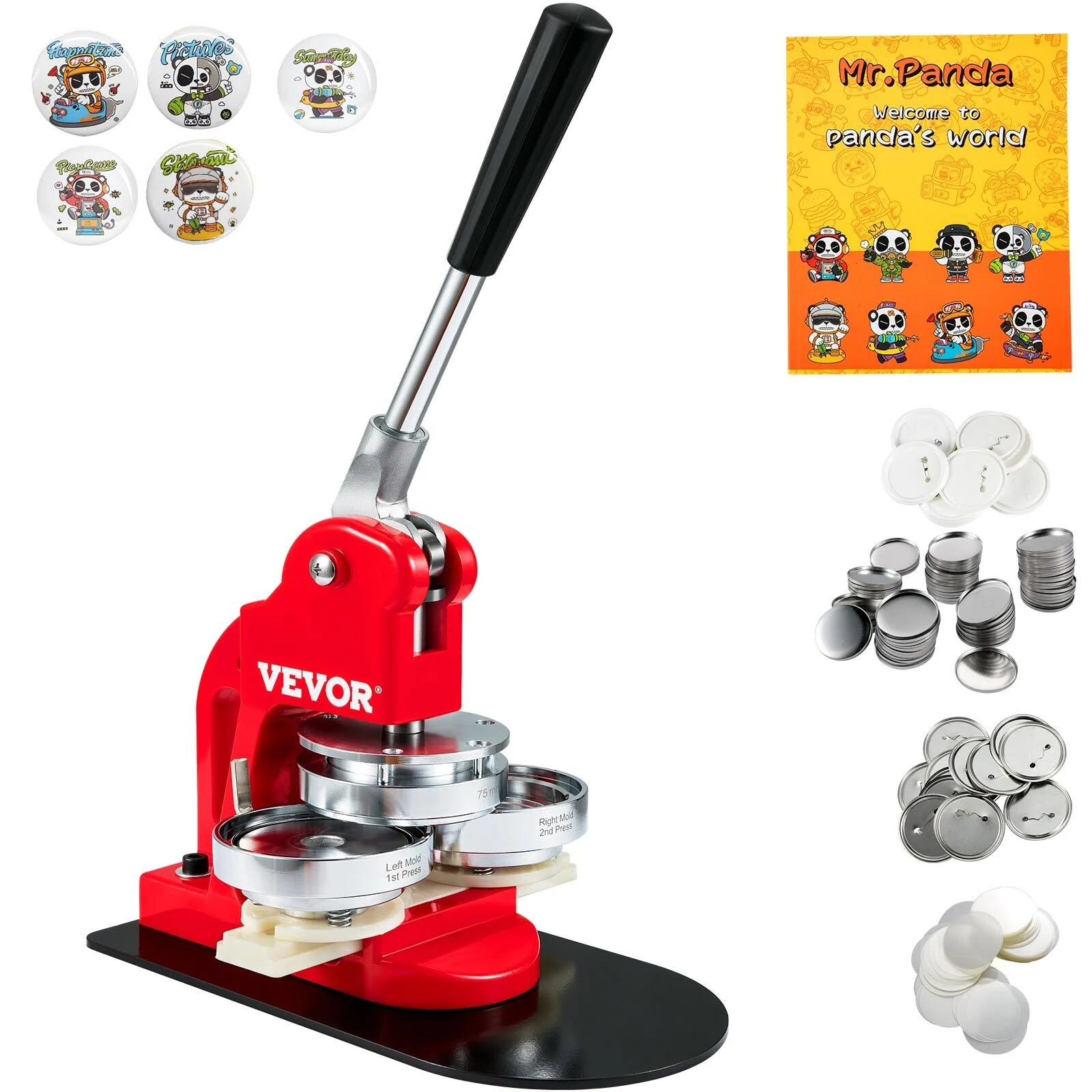 VEVOR Button Maker Machine, 32 mm (1.25 inch) Pin Maker, Children DIY Gifts Badge Punch Press Kit, Button Making Supplies with 500pcs Button Parts & Circle Cutter & Magic Book