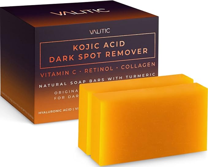 VALITIC Kojic Acid Dark Spot Remover Soap Bars with Vitamin C, Retinol, Collagen, Turmeric - Original Japanese Complex Infused with Hyaluronic Acid, Vitamin E, Shea Butter, Castile Olive Oil - 5 Pack