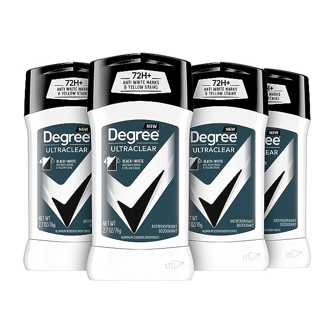 Degree Men UltraClear Anti-Transpirant Deodorant Black + White 72 Stunden Schweiß- & Geruchsschutz Anti-Transpirant für Männer mit MotionSense Technologie 76,5 g (4er Pack)