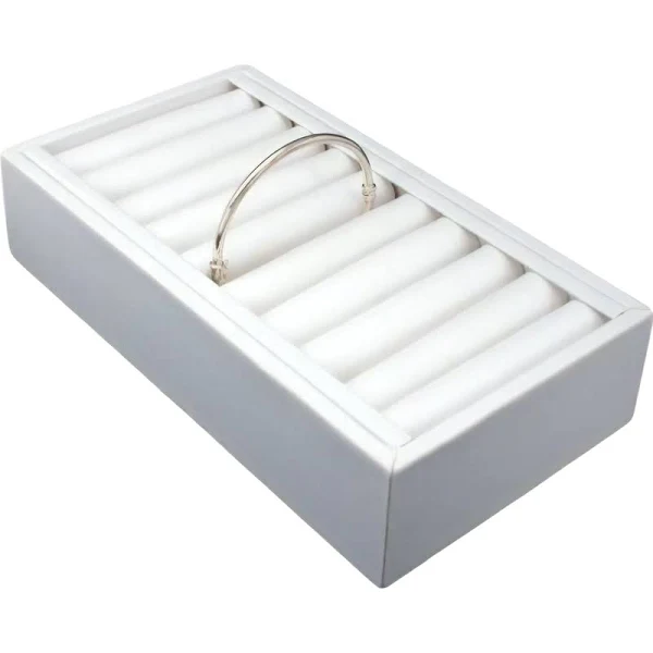 Findingking White Leather 9 Bangle Bracelet Jewelry Display Tray