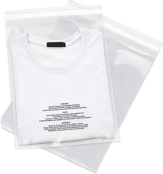 Spartan Industrial - 9" X 12" (100 Count) Self Seal Clear Poly Bags with Suffocation Warning for Packaging, T Shirts - Permanent Adhesive