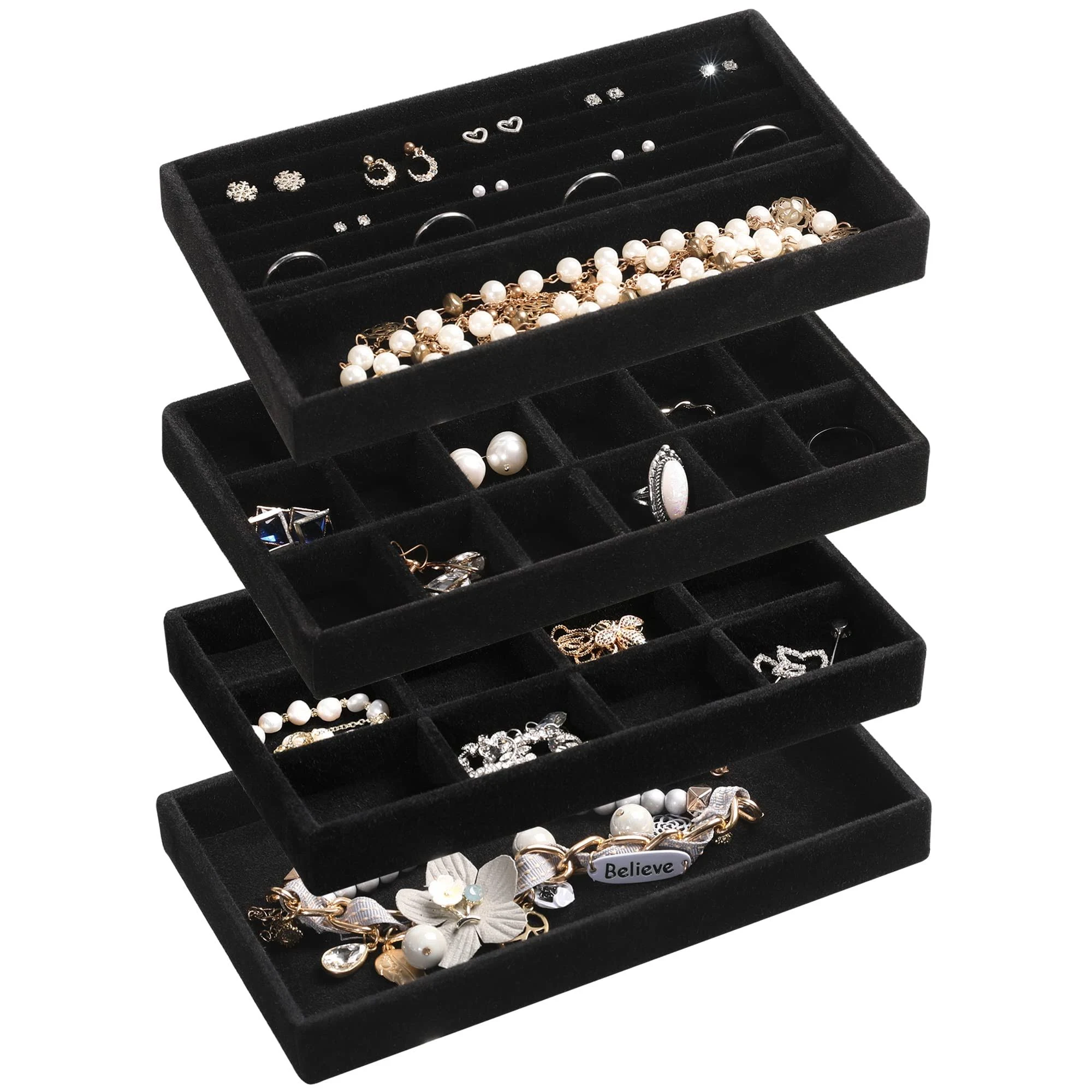 Jewelry Organizer TrayStackable Velvet Jewelry TraysDrawer Inserts Earring Org