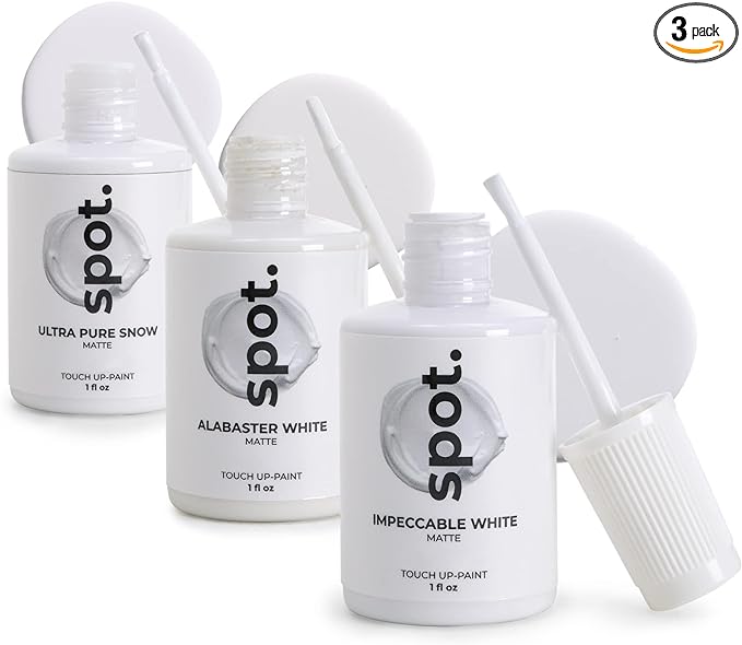 Spot. Touch Up-Paint, Matte Finish, for Cabinets, Walls, Windows, Doors, and Furniture, 3 Color Kit Matches 90% of Surfaces, White 3 Pack