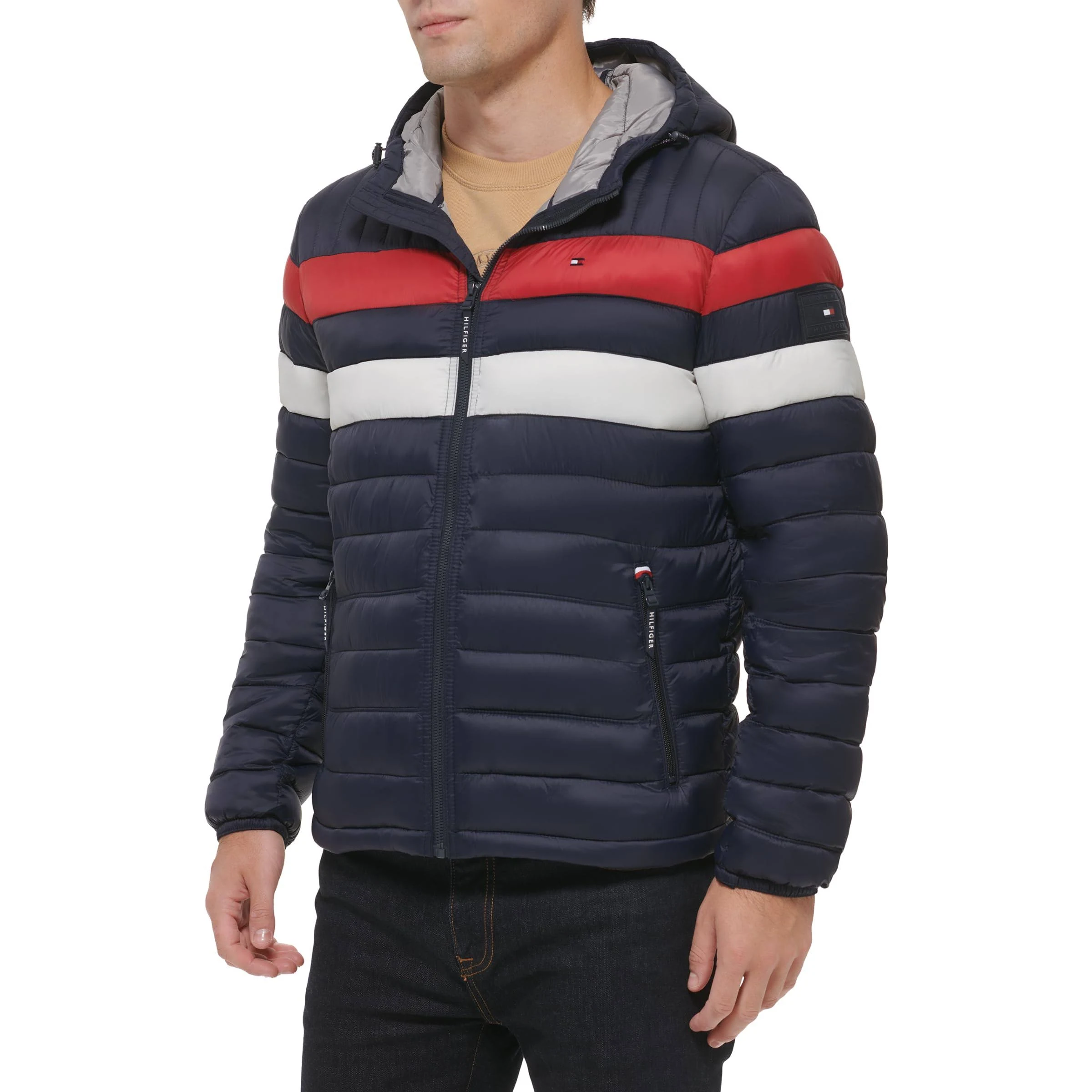 *NWT*  TOMMY HILFIGER
Men&#x27;s Quilted Color Blocked Hooded Puffer Jacket