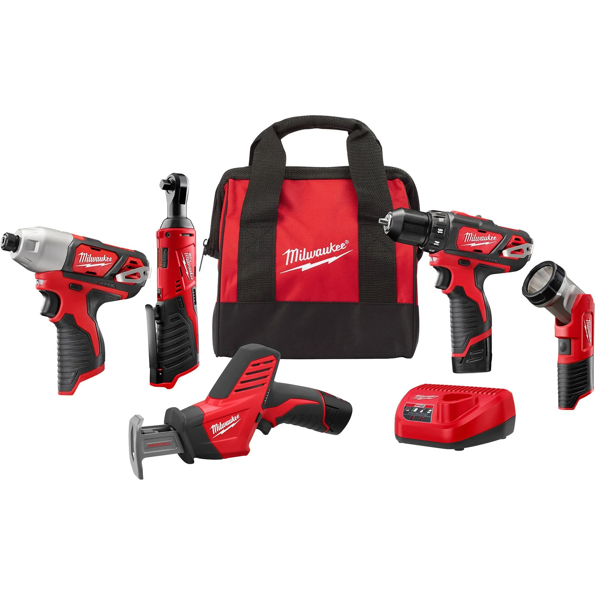 M12 12-Volt Lithium-Ion Cordless Combo Kit (5-Tool) with Two 1.5Ah Batteries, Charger & Tool Bag w/ Inflator / 2.1 / 5