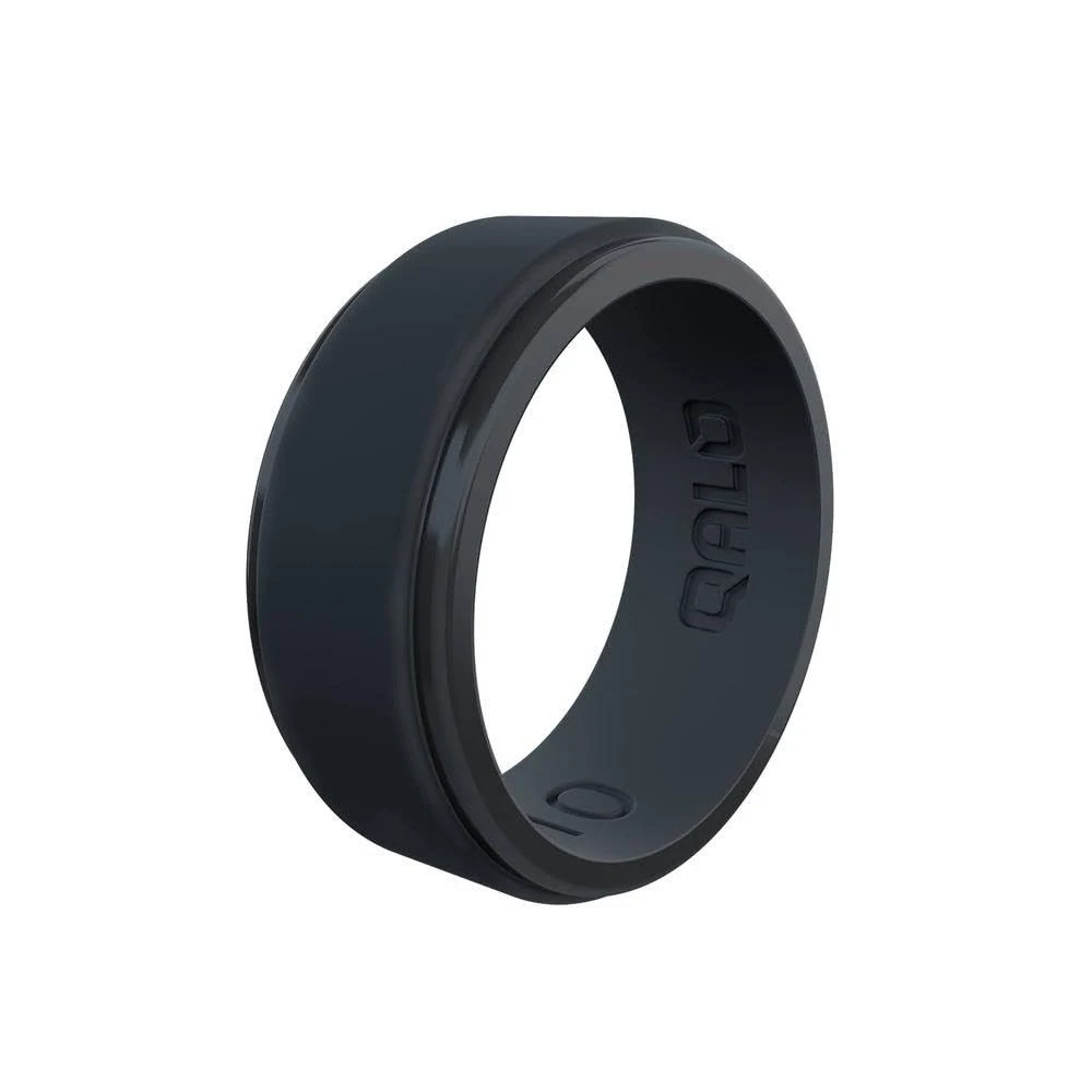 QALO Men's Rubber Silicone Ring, Polished Step Edge Rubber Wedding Band ...