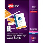 Avery Customizable Name Badge and Ticket Inserts, 6" x 4.25", White, 100 Printable Name Tag Inserts with Tickets (8522)