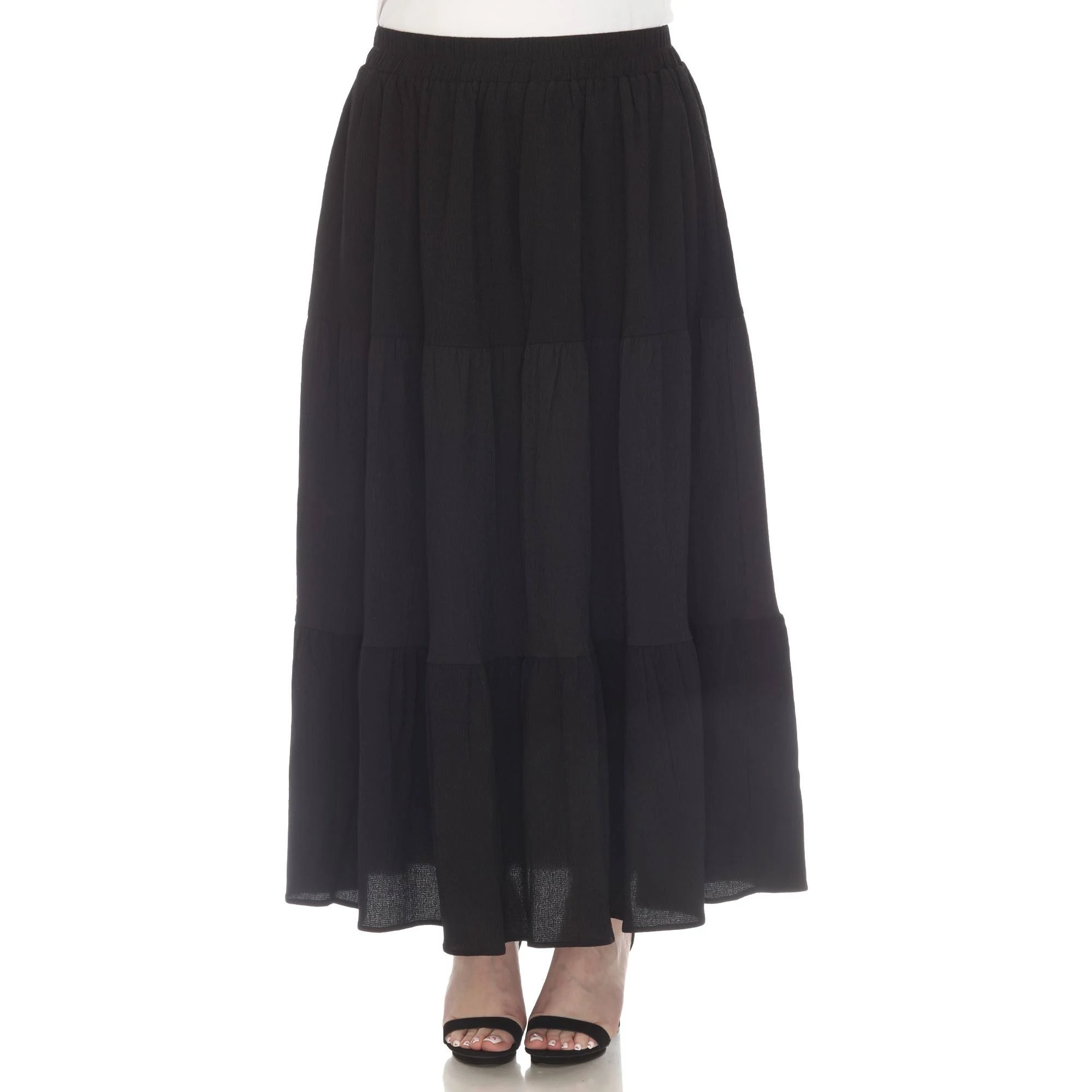 White Mark Women's Plus Size Pleated Tiered Maxi Skirt