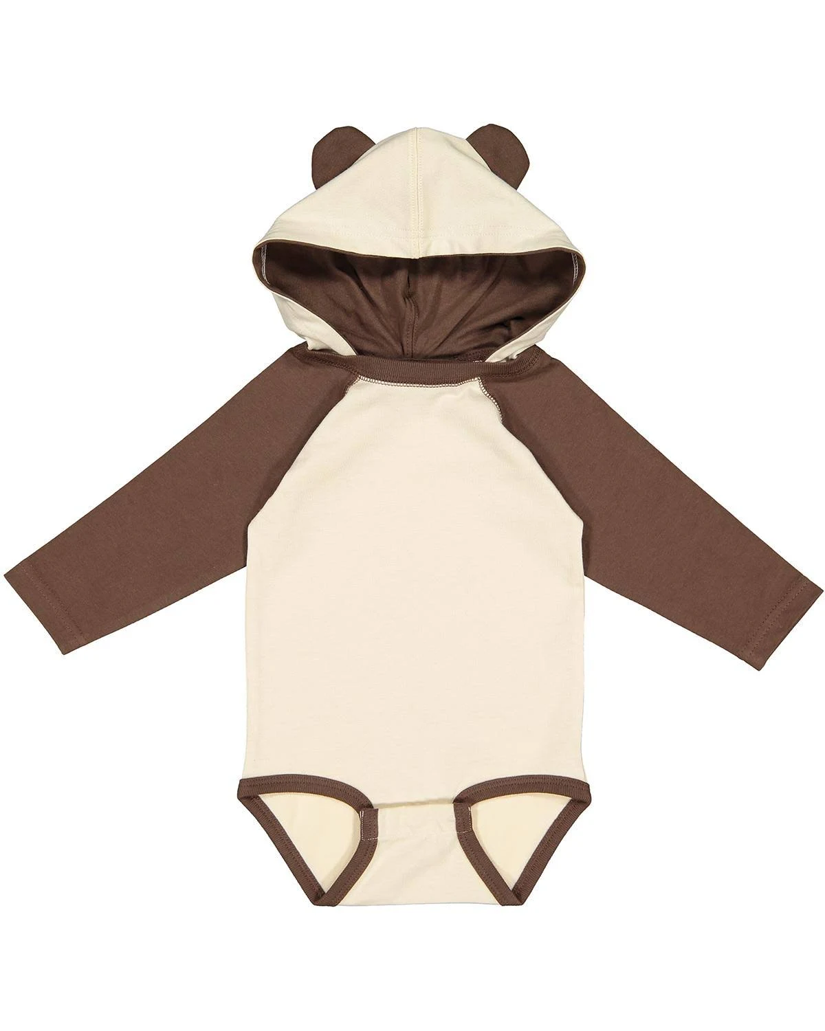 Rabbit Skins 4418 Infant Long Sleeve Fine Jersey Bodysuit with Ears - Natural/ Brown