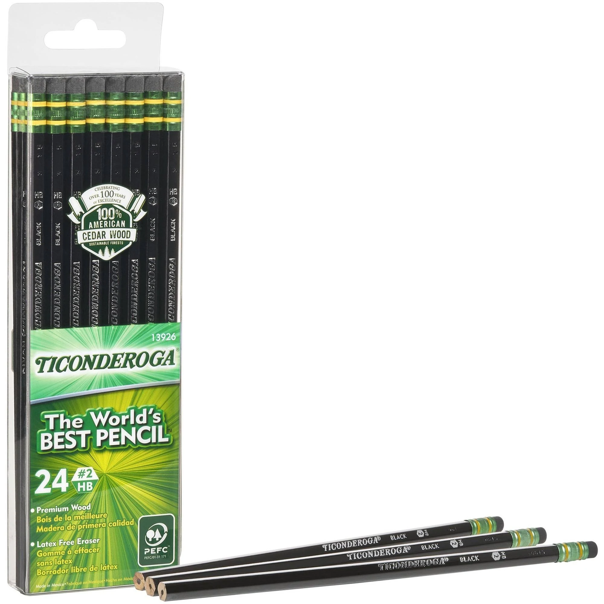 Ticonderoga Pencils, Wood-Cased, Graphite #2 HB Soft, Black, 24-Pack (13926)