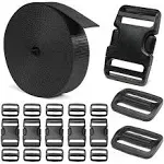 BEYOURD Heavy-Duty Buckles and Strap Set 1-1/2": 6 Yards of Thick Nylon Webbing, 6-Pack Adjustable Quick Side Release Plastic Buckles, 12 Tri-Glide