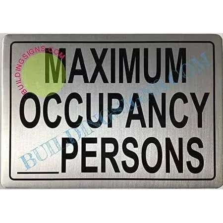 Maximum Occupancy Sign (Brush Aluminium, Size 7x10 inch, Double Sided Tape)