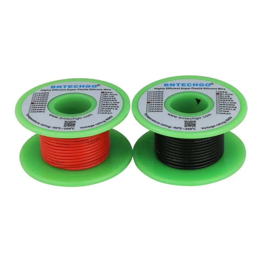 BNTECHGO 22 Gauge Silicone Wire Spool red 50ft and Black 50ft Flexible 22 AWG Stranded Tinned Copper Wire