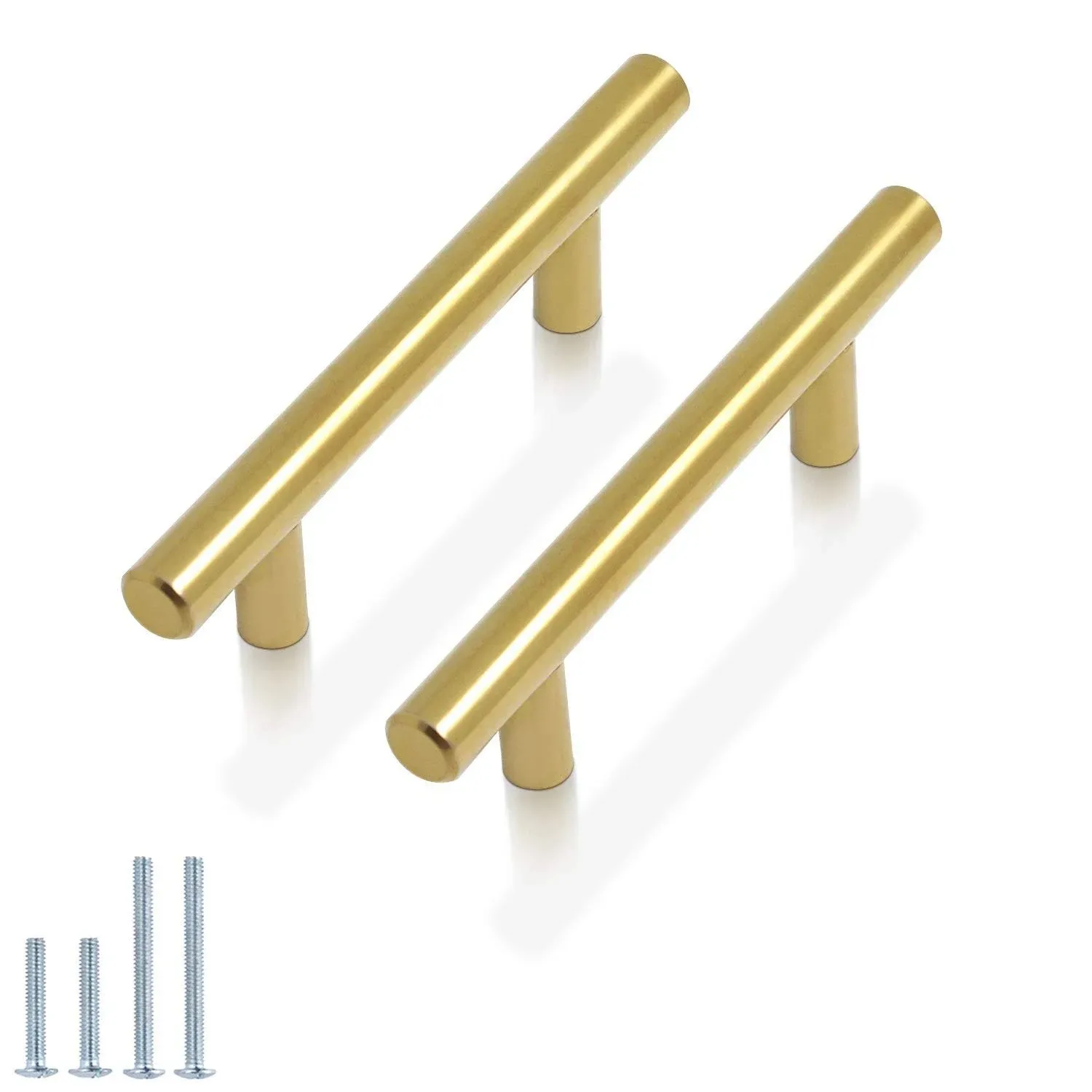 20 Pack Probrico 3" Hole Centers Euro Cabinet Pulls, Modern Round Bar Pulls Gold Stainless Steel Kitchen Bathroom Drawer Dresser Pulls, Golden Furniture Cabinet Hardware