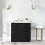 Altair - Gazsi 36" Single Bathroom Vanity Set with Grain White Composite Stone Countertop, Black Oak / Without Mirror