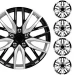 16&#034; inch Hubcaps - Set of 4 Two-Tone Black Silver Snap On Wheel Covers for Car