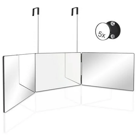 3 Way Mirror and 5X Magnifying Mirror, 360°Tri Fold Mirror for Makeup and Hair Styling