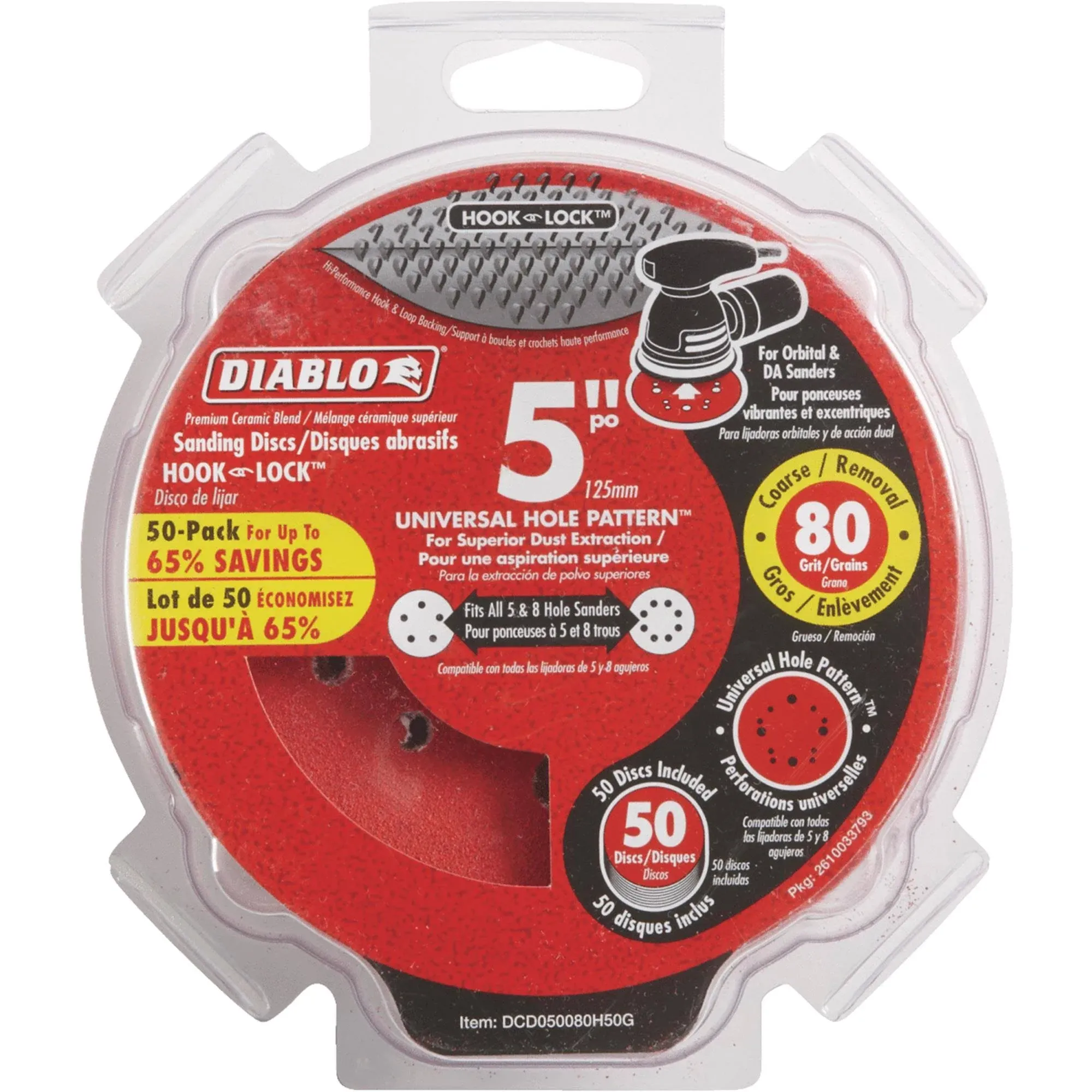 Diablo - 5" ROS DISC HOOK & LOCK™ 80 GRIT - 50PK DCD050080H50G