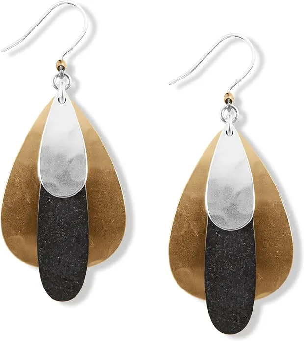 Tri-Tone Hammered Paddle Drop Earrings 