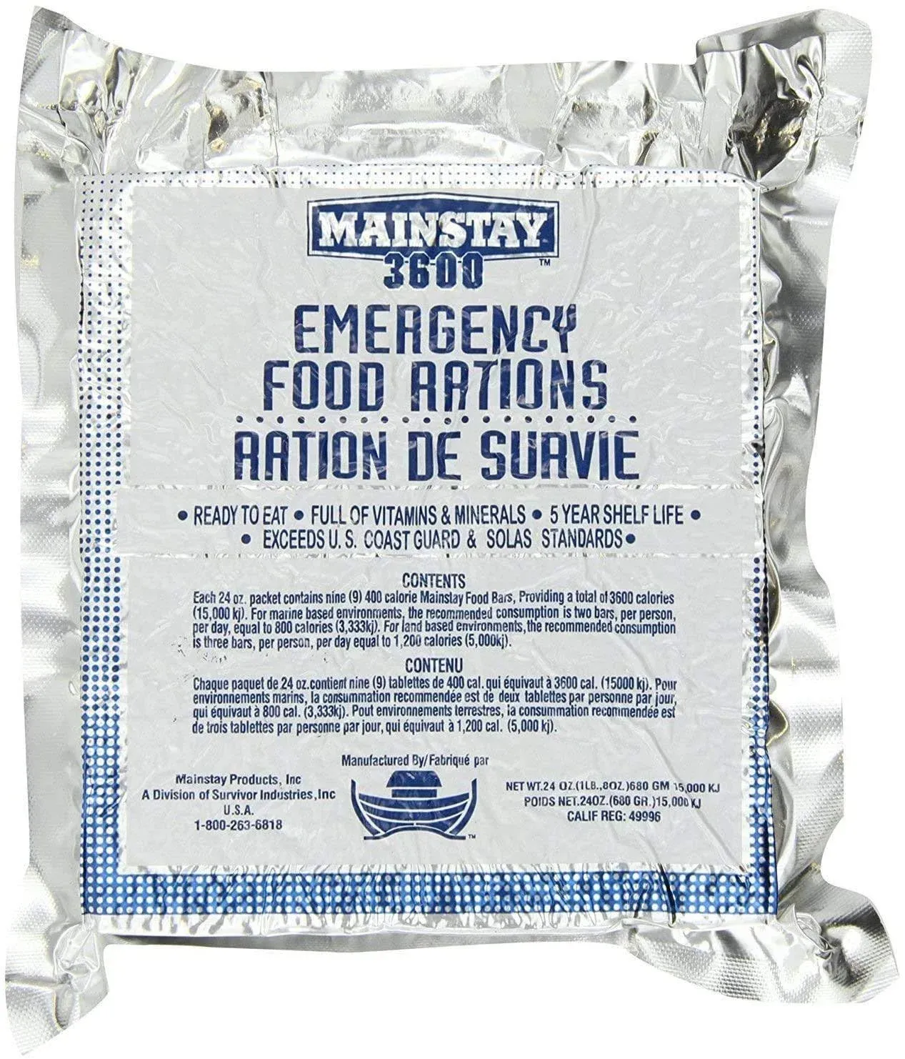 Mainstay Emergency Food Rations SOS Food Lab 2400-cal bar 1 Pack Ready to Eat