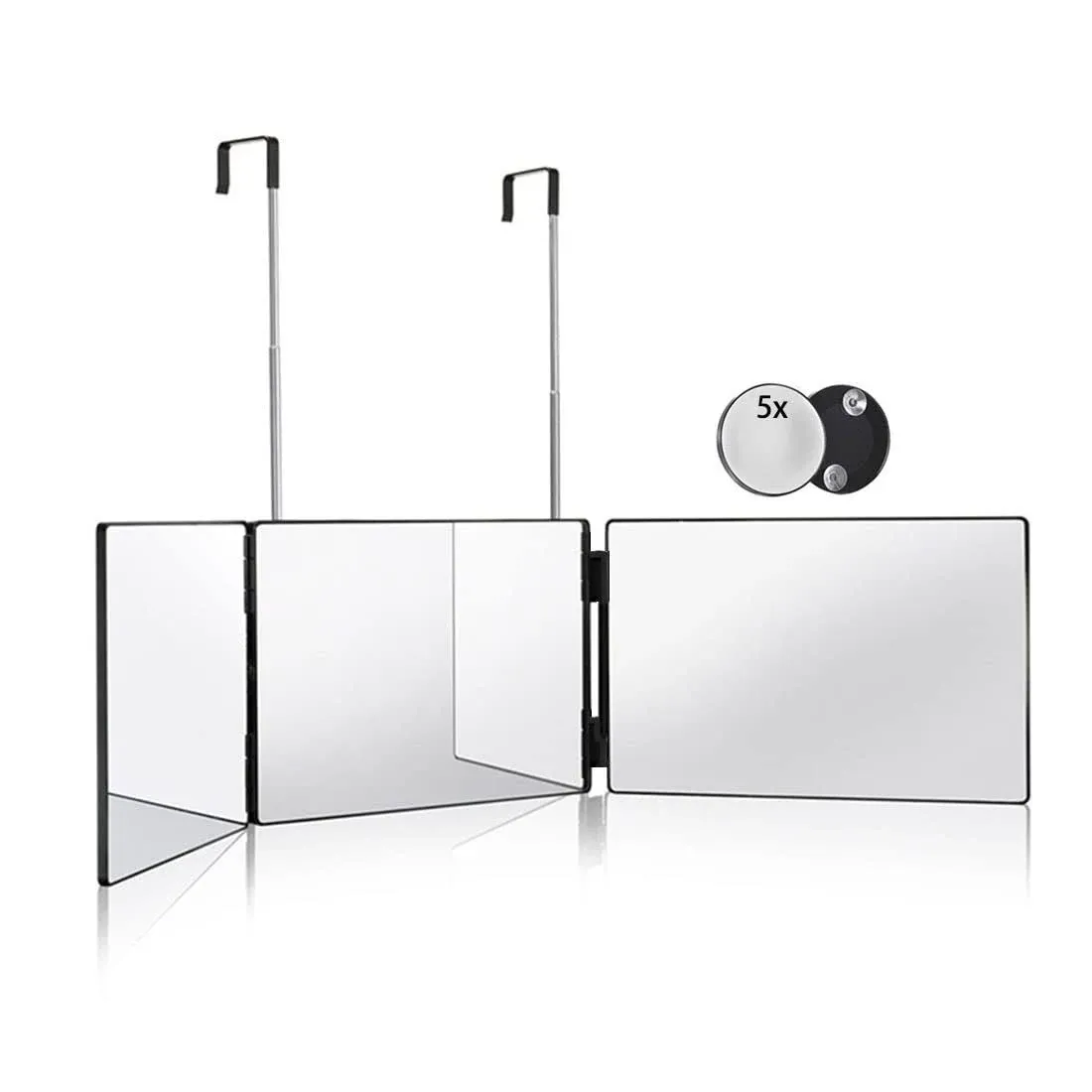 3 Way Mirror with Height Adjustable Telescoping Hooks, 5X Magnification Mirror, 