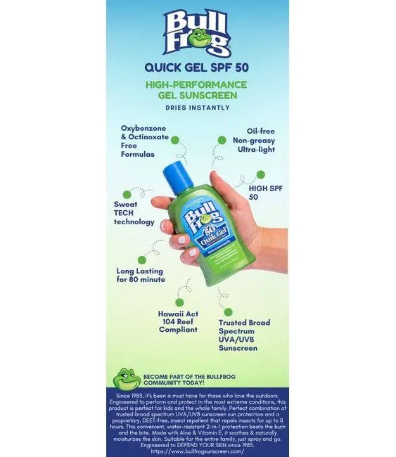 Bullfrog Quik Gel Sunscreen SPF 50 | Oxybenzone & Octinoxate Free | Broad Spectrum Moisturizing UVA/UVB, 5oz, 3 pack…