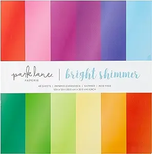 Shimmer Cardstock Paper, 48 Sheets - 12x12 Pearlescent Scrapbook Paper in Assorted Bright Colors - Cardstock Variety Pack for Crafts