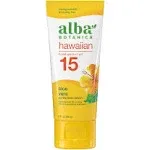 Alba Botanica Sunscreen for Face and Body, Hawaiian Aloe Vera Sunscreen Lotion, Broad Spectrum SPF 15 Sunscreen, Water Resistant and Biodegradable, 3 fl. oz. Bottle