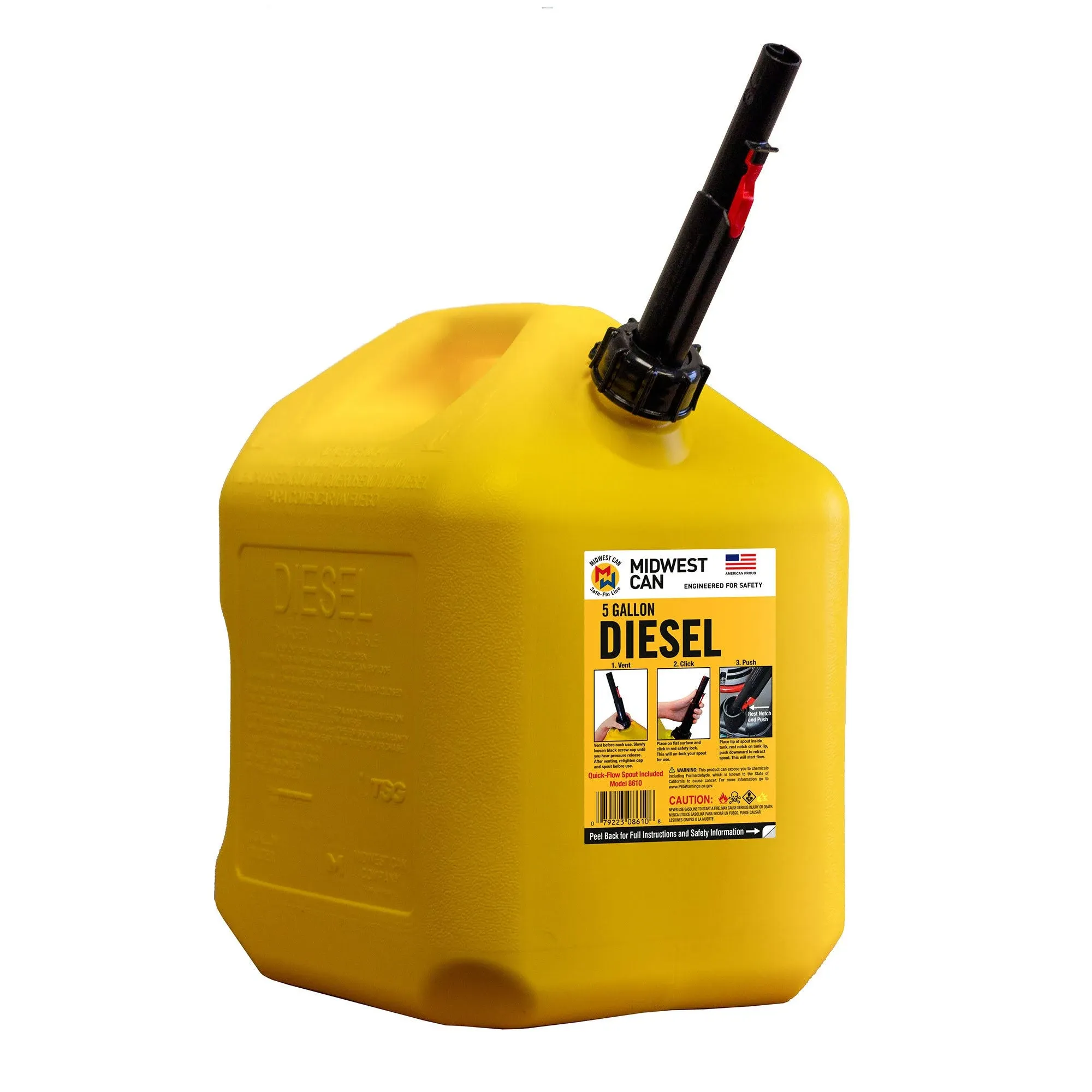 Midwest Can Diesel Can With FlameShield Safety System, Yellow, 5 Gallons