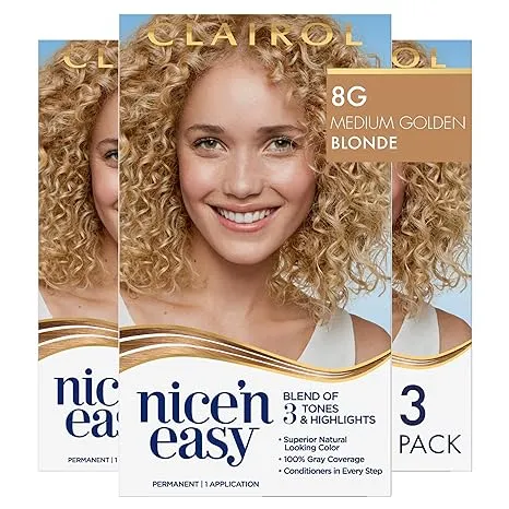 Clairol Nice 'n Easy Permanent Hair Color 8g Medium Golden Blonde, 3 Pack