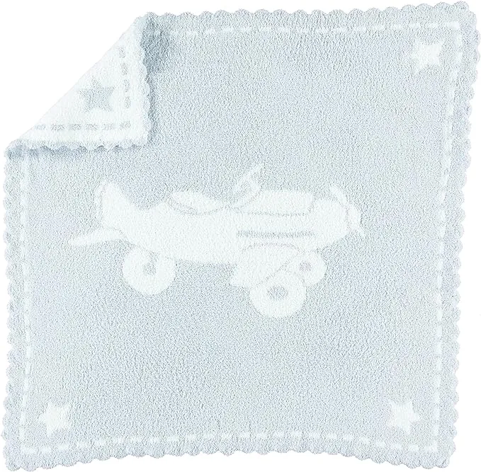 Barefoot Dreams CozyChic Scalloped Receiving Blanket Blue/White