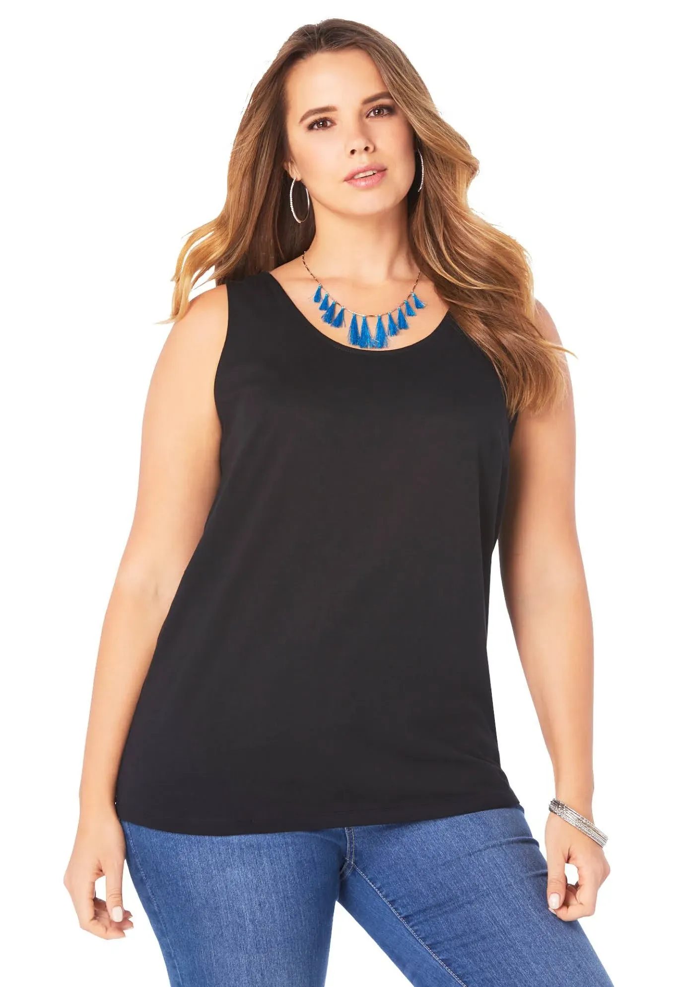 Roaman's Women's Plus Size Scoopneck Tank - 2X, Black