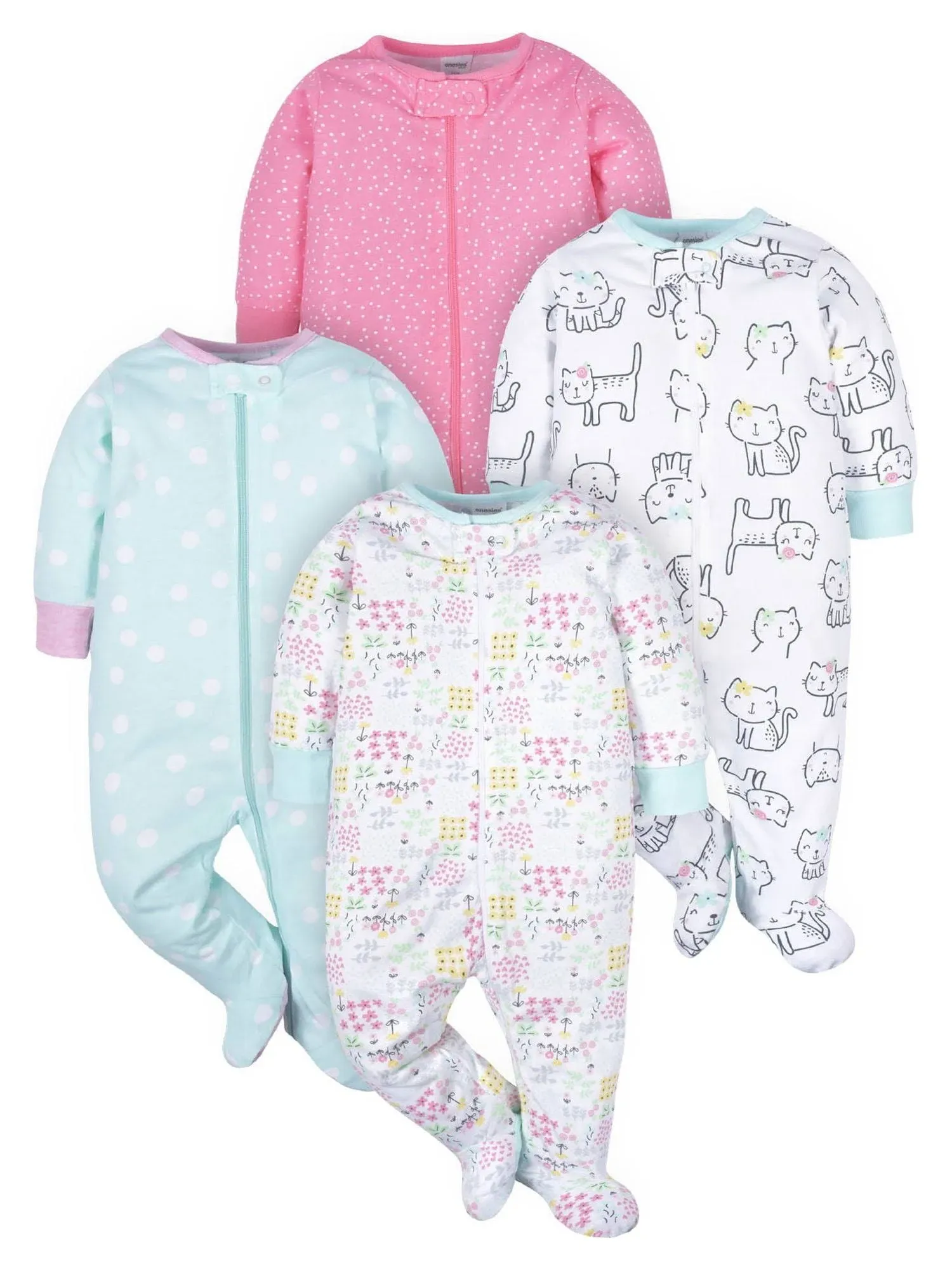 Onesies Brand 4-Pack Baby Girl Kitty Sleep N' Play - 6-9mo