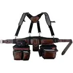 Husky Pro Level Work Tool Belt W/Suspenders Fully Leather Hammer Holder New