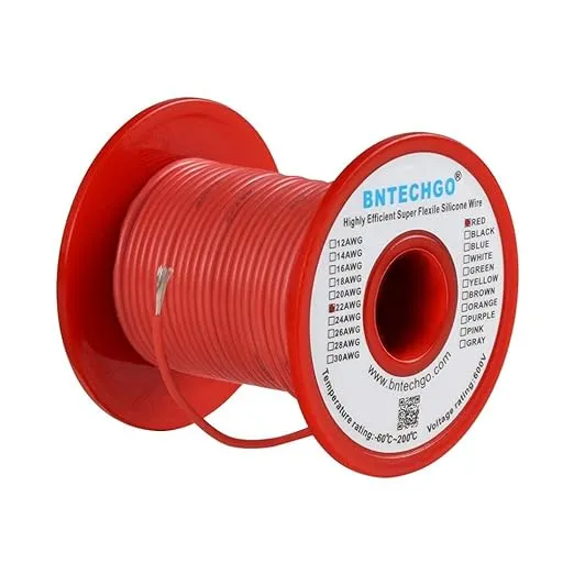 BNTECHGO 22 Gauge Silicone Wire Spool 100 ft Red Flexible 22 AWG Stranded Tinned ...