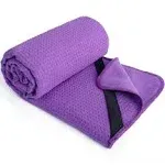 POLYTE Microfiber Hot Yoga Towel Mat With Non-Slip Silicone Grip And Secure Fit Elastic Straps, 24 X 72 In