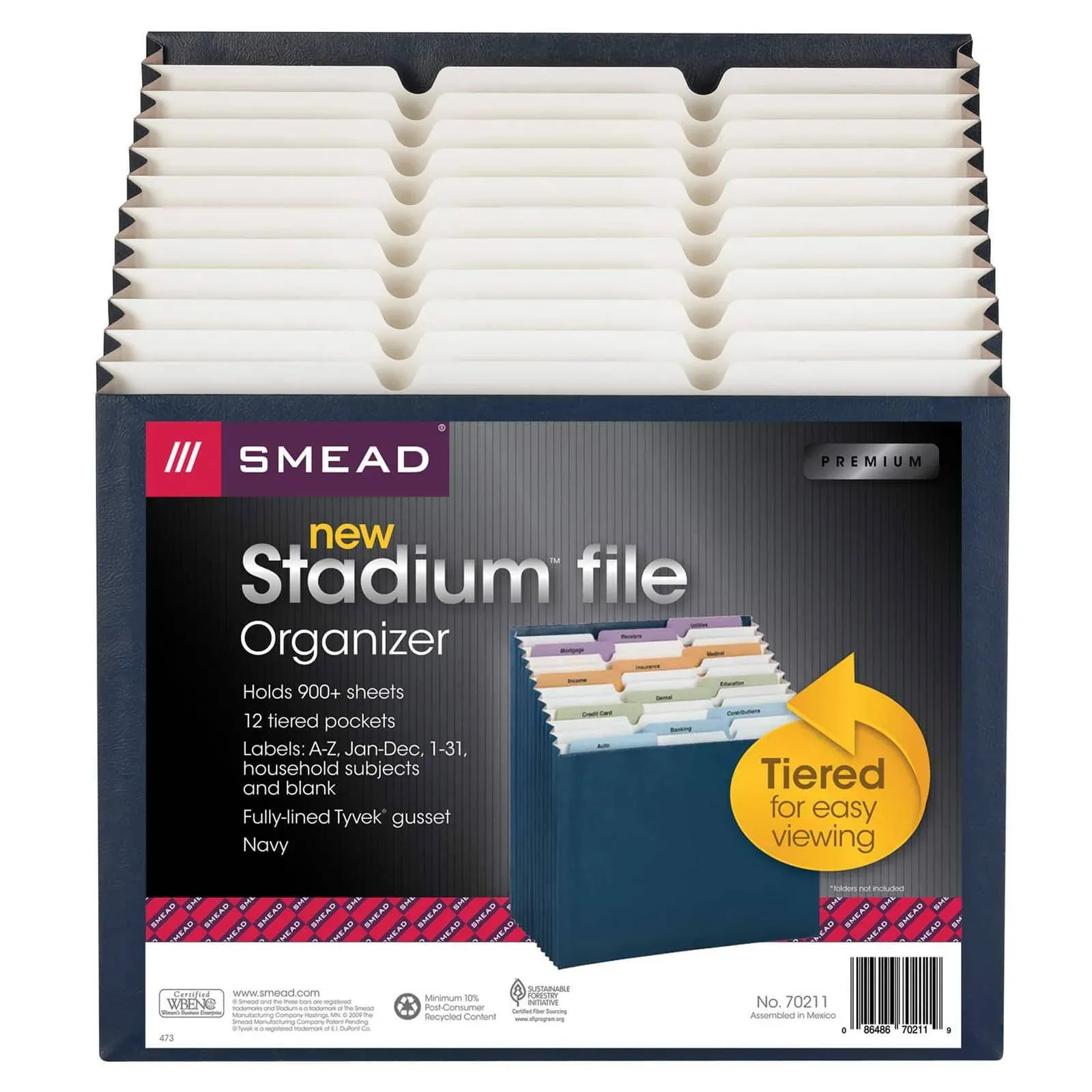 Smead 12-Pocket Stadium File, Navy, Letter (SMD70211)