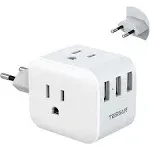 TESSAN European Travel Plug Adapter, 6 in 1 Travel Adapter with 3 AC Outlets 3 USB, US to Europe Plug Adapter, USA to Most of Europe Germany Iceland