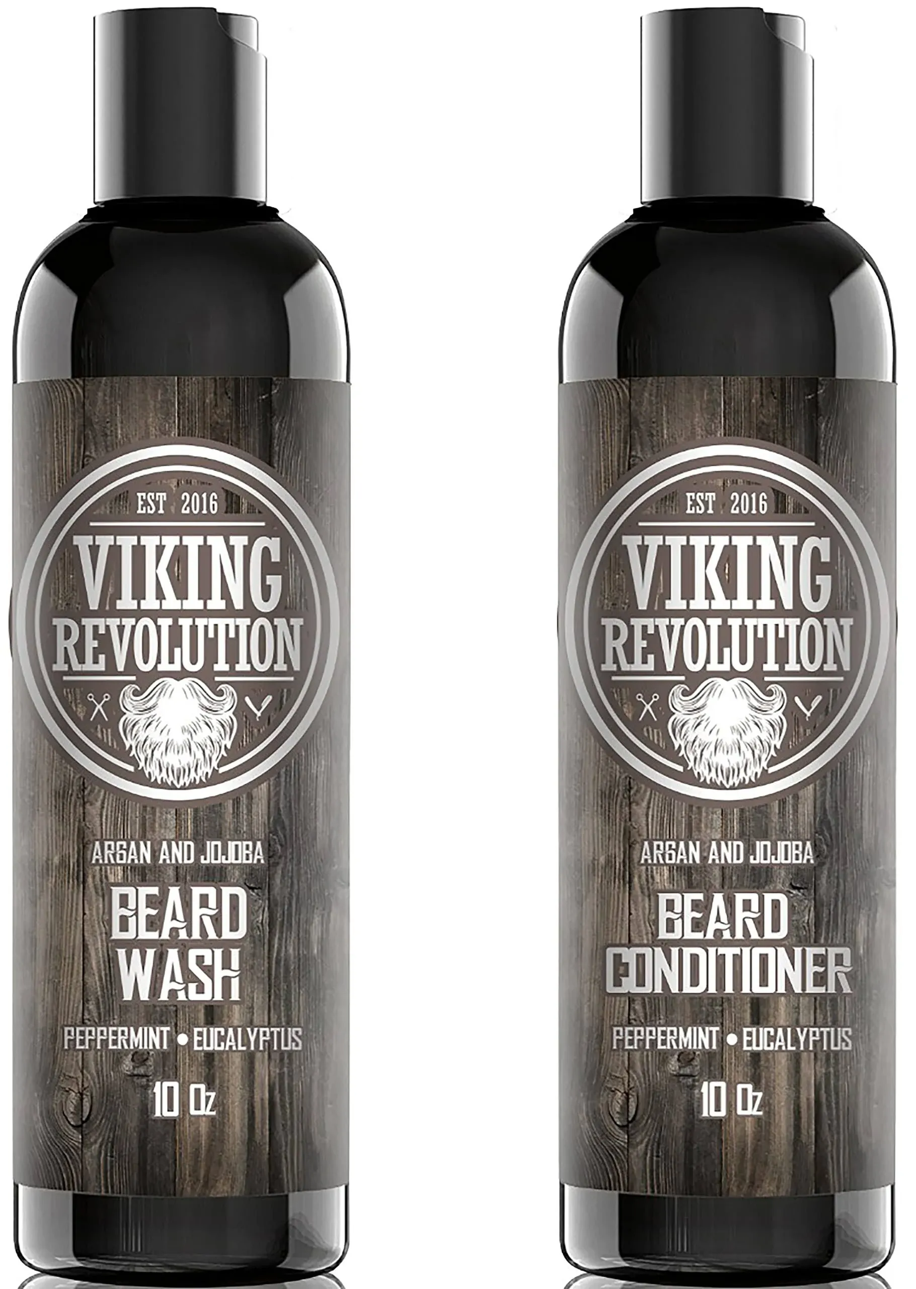 Viking Revolution Beard Wash & Beard Conditioner Set 2x 17Oz With Argan & Jojoba Oils - Softens& Strengthens - Natural Peppermint And Eucalyptus