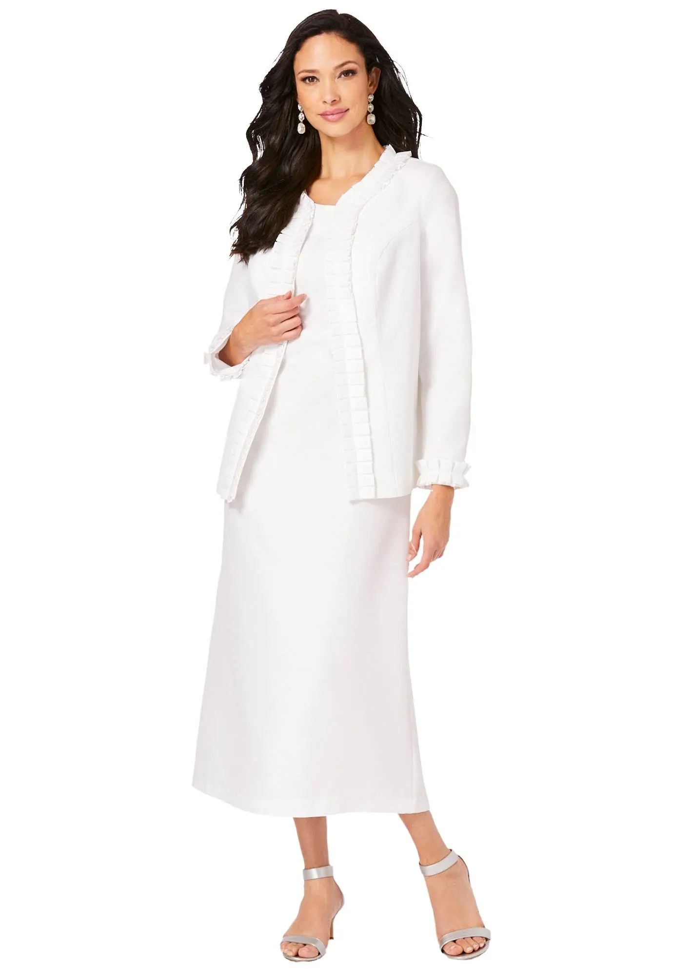 Roaman's Women's Plus Size Pleated Jacket Dress - 24 W, White