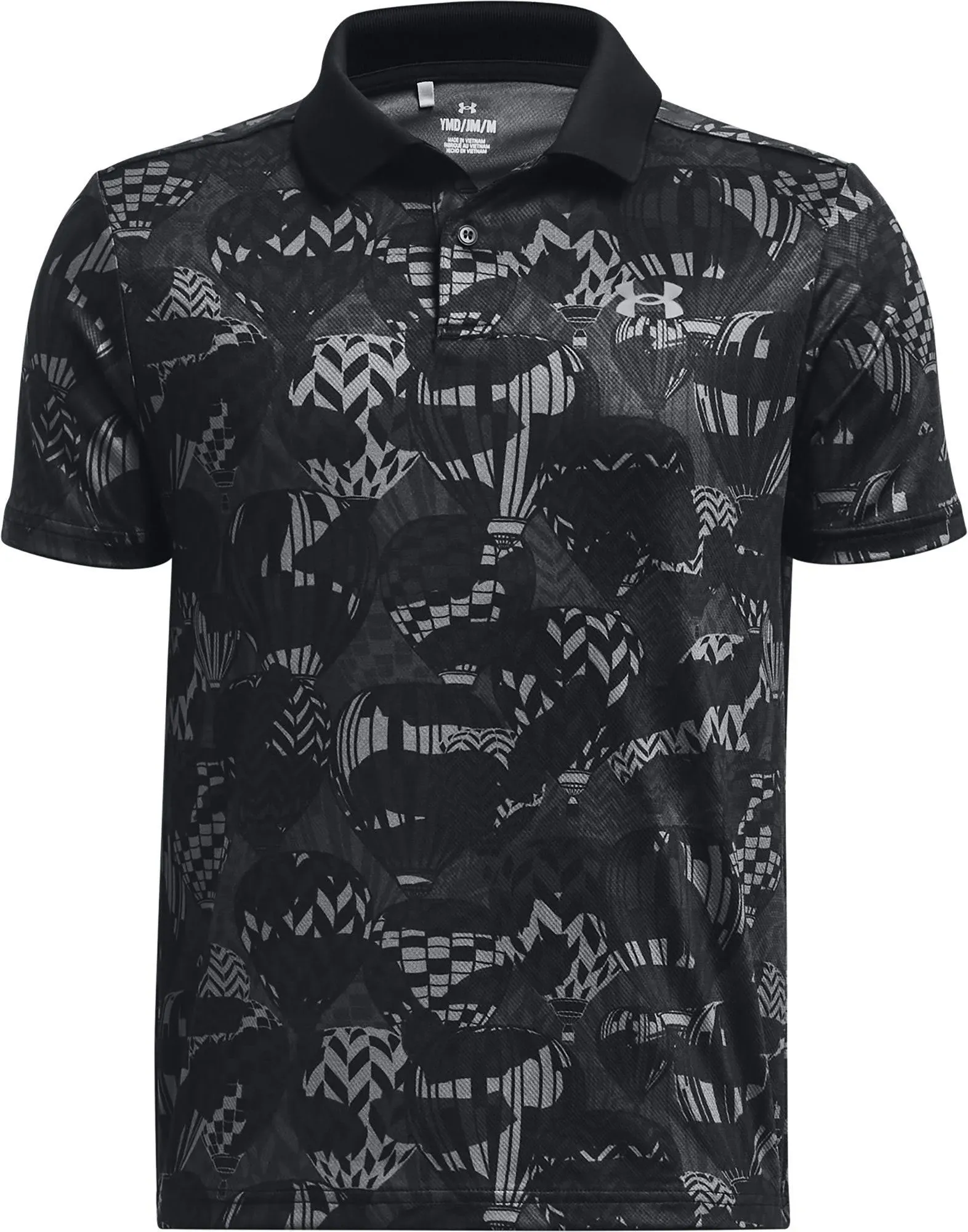 Under Armour Boys' UA Performance Printed Polo, Black/Grey