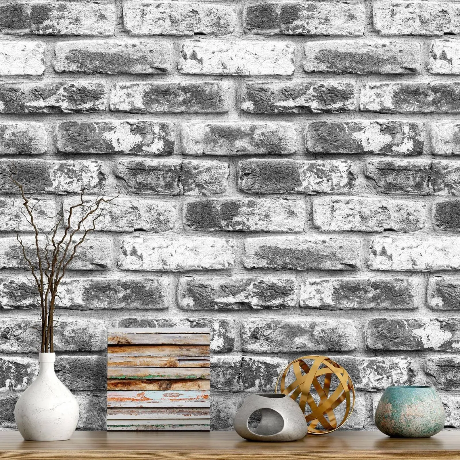 Grey Brick Wallpaper 17.7 Inch x 196.8 Inch Contact Paper for Bathroom Kitchen