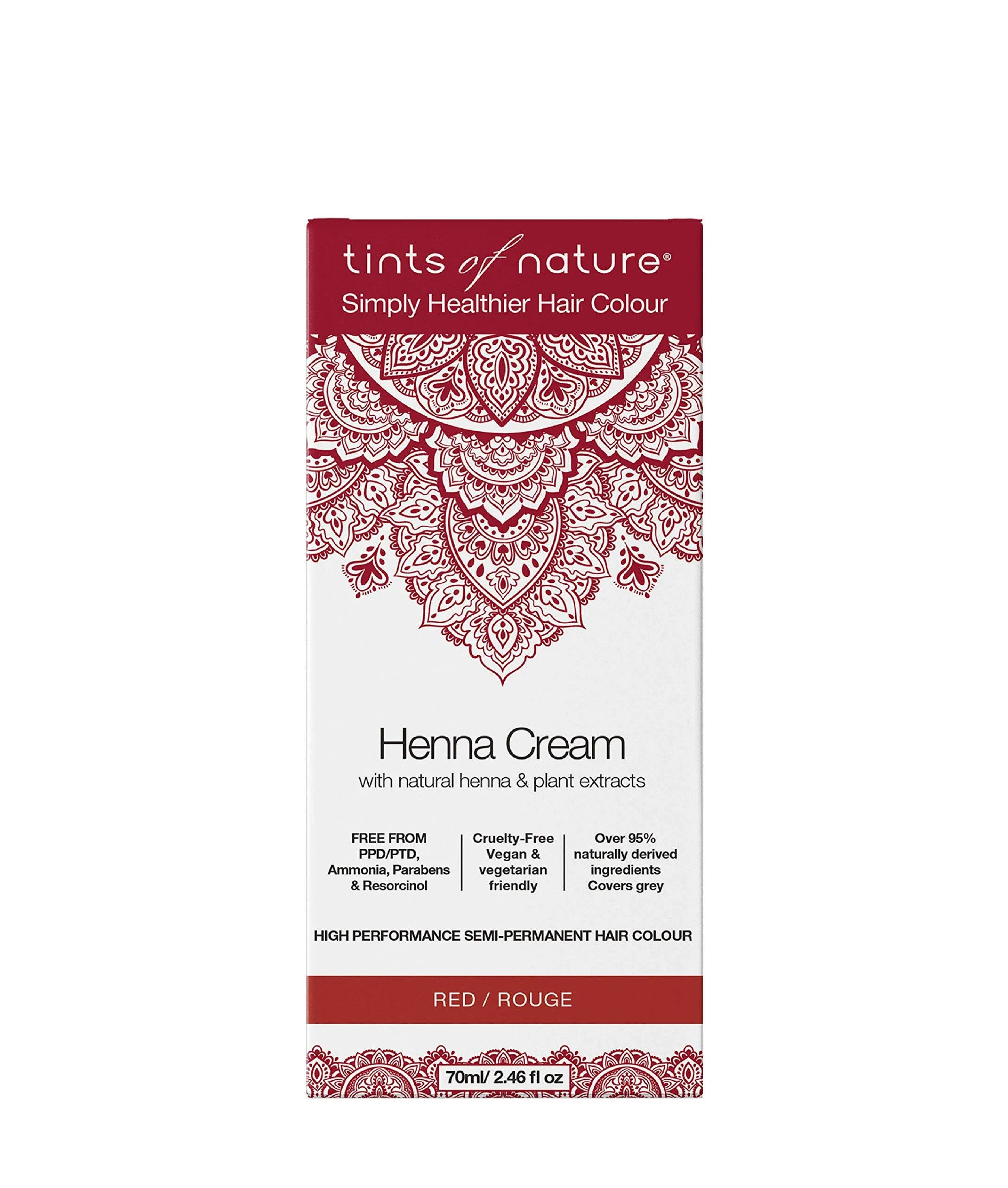 Tints of Nature Red Semi-Permanent Henna Cream Hair Colour, Ammonia-Free and 95% Natural, 70ml