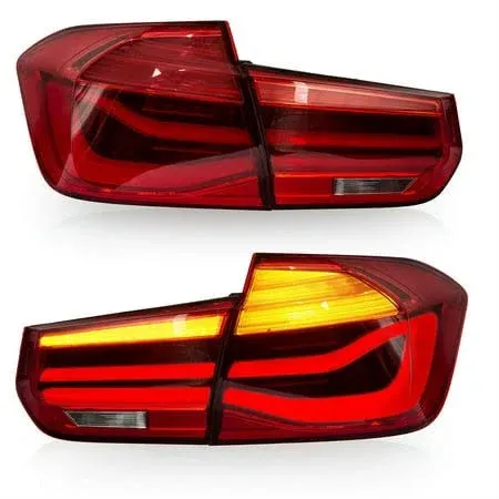 VLAND OLED Tail Lights Compatible with BMW 3-Series F30 F35 F80 Sedan 2013-2018(Not for 2015 328i F30) with Amber Sequential Turn Signals and Red 3D Dynamic Animation Lighting (Red Clear Styles)