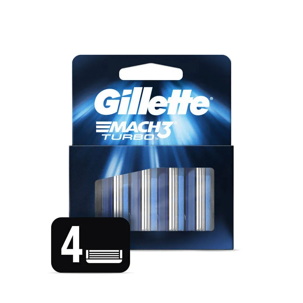 Gillette Mach3 Turbo Razor Blades Refill Cartridges, 4 Cartridges