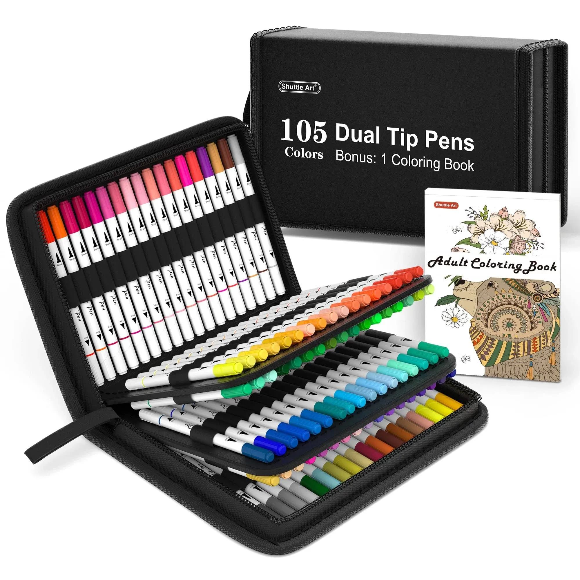 Dual Tip Brush Pens Art Markers, 105 Colors Fine and Brush Dual Tip Markers S...