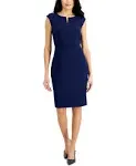 Shop Kasper Petite Notched-neck Sheath Dress In Black