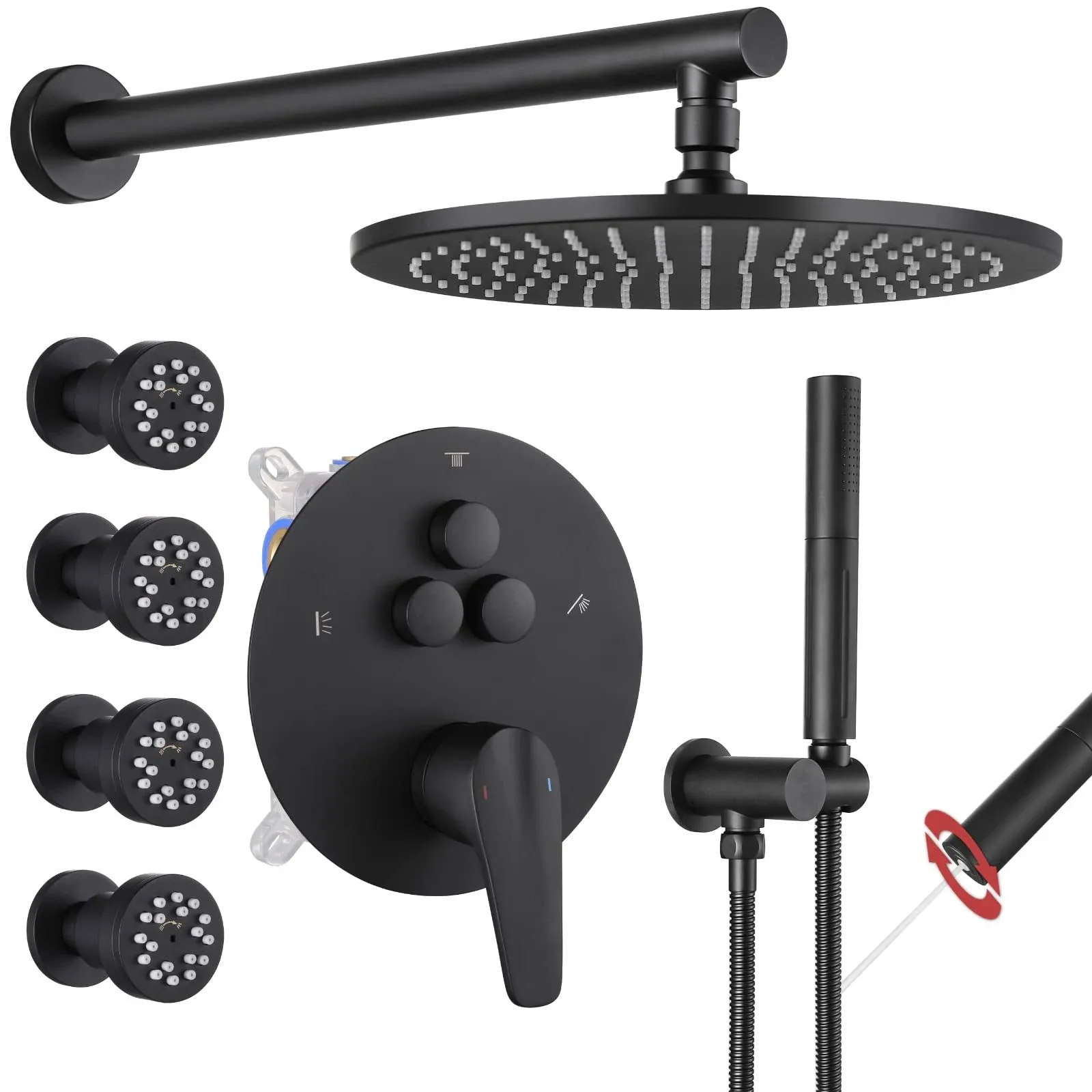 VANFOXLE Shower Faucet Set Matte Black Shower System,Push Button Diverter Shower