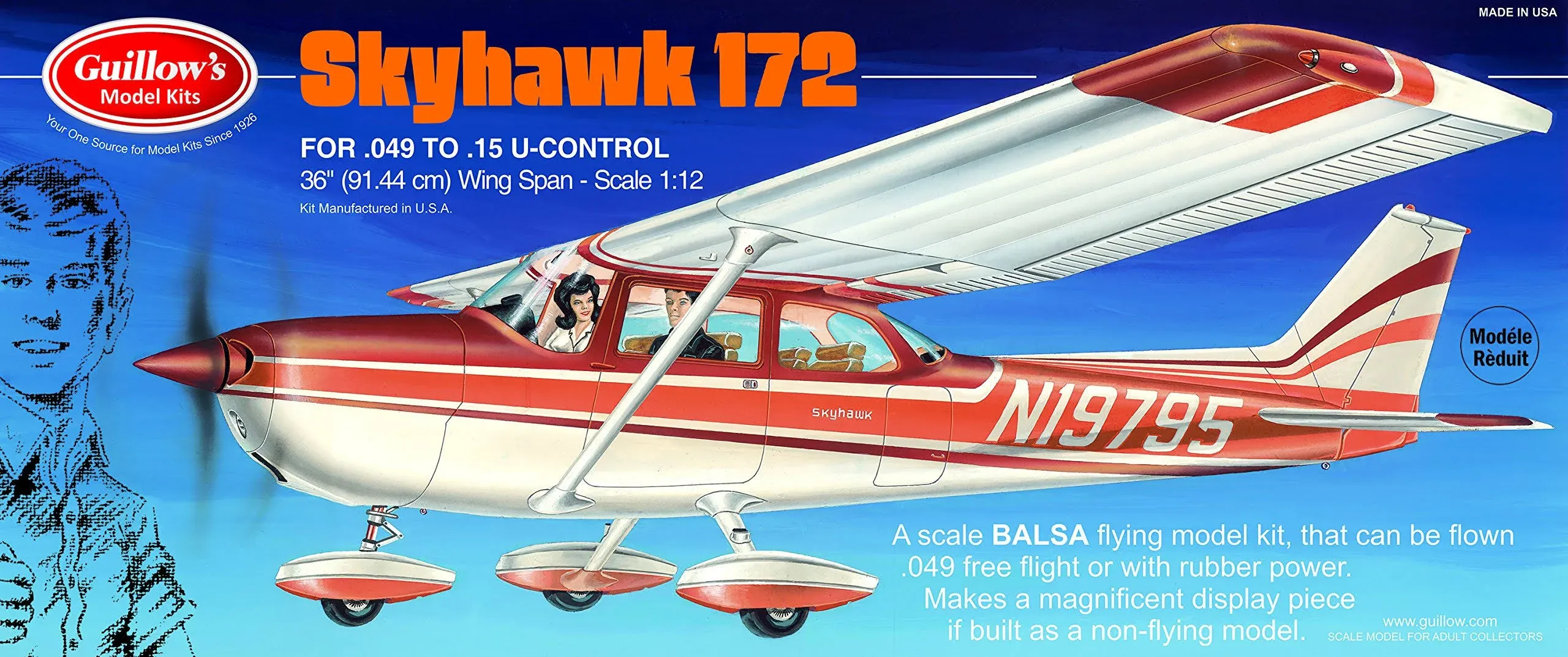 GUILLOWS 802 SKYHAWK 172 BALSA FLYING MODEL KIT-NIB-1:12 SCALE